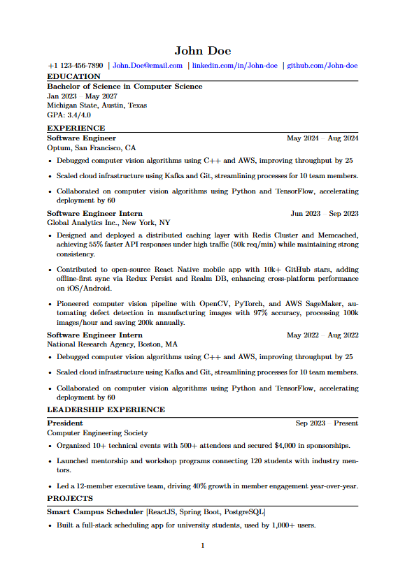 Harvard CS resume template