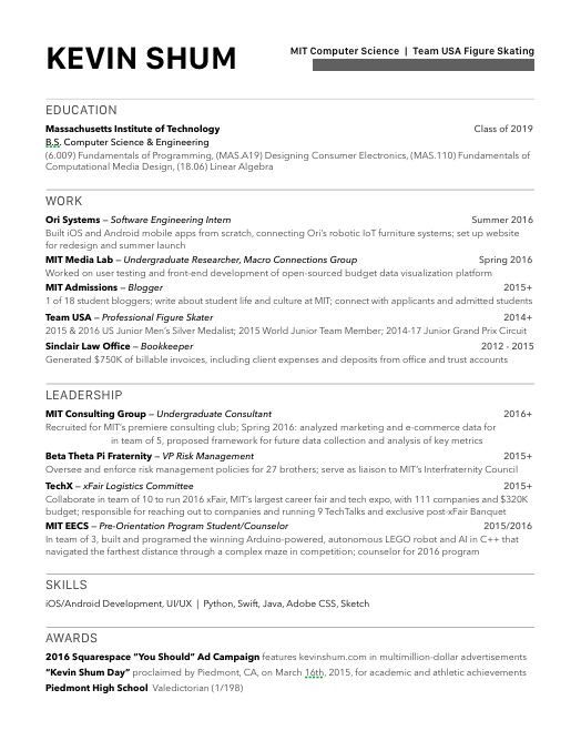 MIT resume template